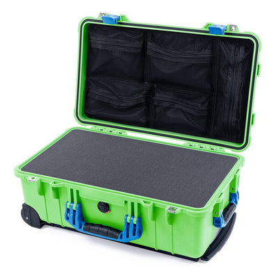 Pelican 1510 Case, Lime Green with Blue Handles & Latches Pick & Pluck Foam with Mesh Lid Organizer ColorCase 015100-0101-300-120