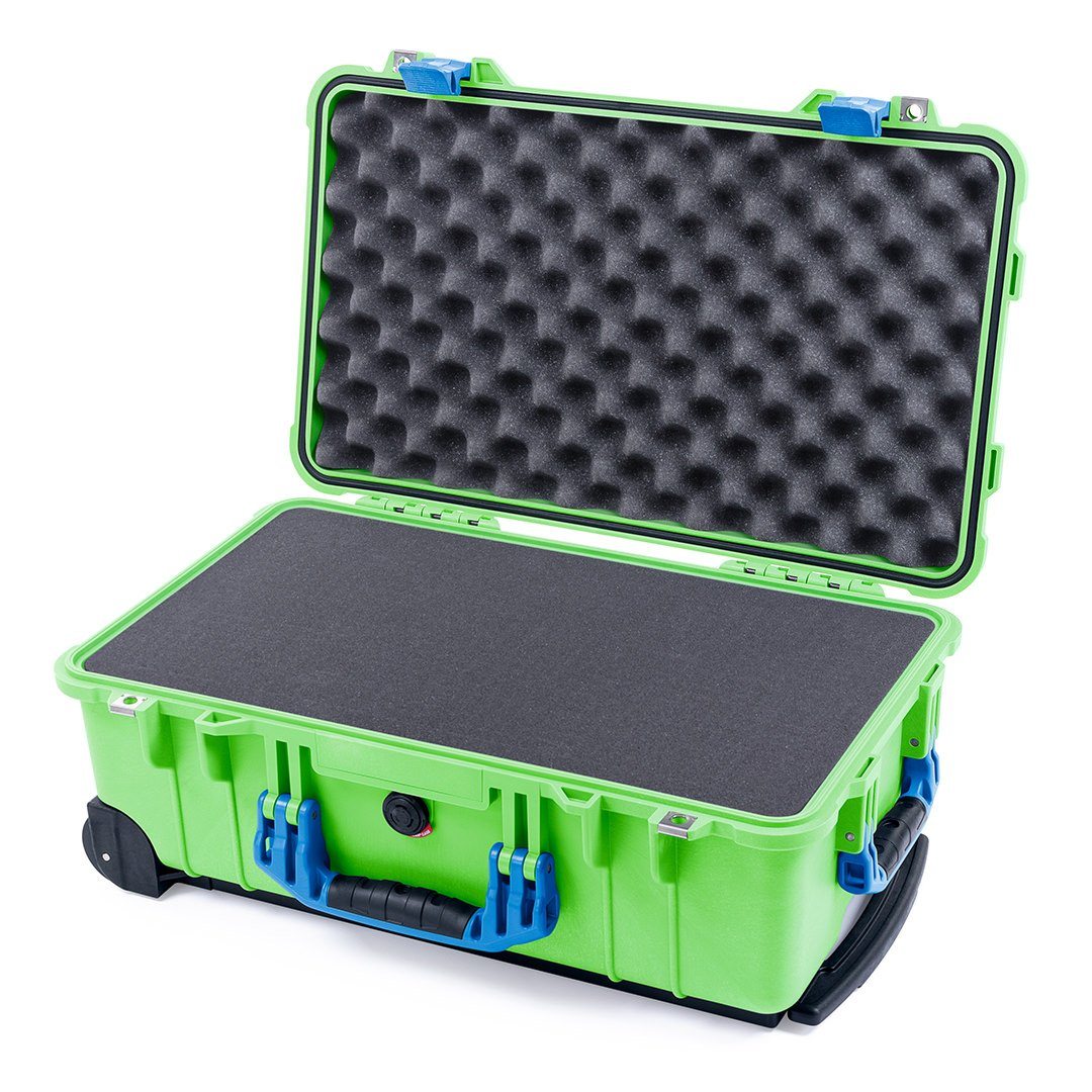 Pelican 1510 Case, Lime Green with Blue Handles &amp; Latches Pick &amp; Pluck Foam with Convolute Lid Foam ColorCase 015100-0001-300-120