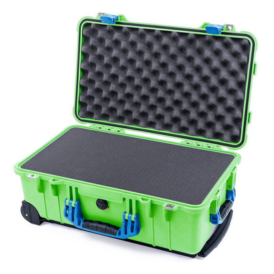 Pelican 1510 Case, Lime Green with Blue Handles & Latches Pick & Pluck Foam with Convolute Lid Foam ColorCase 015100-0001-300-120