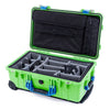 Pelican 1510 Case, Lime Green with Blue Handles & Latches Gray Padded Microfiber Dividers with Computer Pouch ColorCase 015100-0270-300-120
