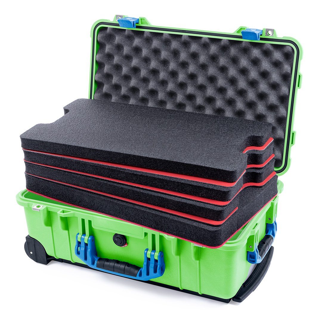Pelican 1510 Case, Lime Green with Blue Handles &amp; Latches Custom Tool Kit (4 Foam Inserts with Convolute Lid Foam) ColorCase 015100-0060-300-120