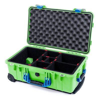 Pelican 1510 Case, Lime Green with Blue Handles & Latches TrekPak Divider System with Convolute Lid Foam ColorCase 015100-0020-300-120