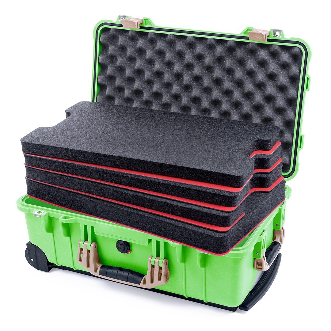 Pelican 1510 Case, Lime Green with Desert Tan Handles &amp; Latches Custom Tool Kit (4 Foam Inserts with Convolute Lid Foam) ColorCase 015100-0060-300-310
