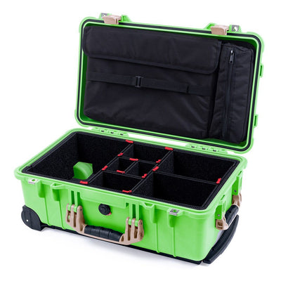 Pelican 1510 Case, Lime Green with Desert Tan Handles & Latches TrekPak Divider System with Computer Pouch ColorCase 015100-0220-300-310