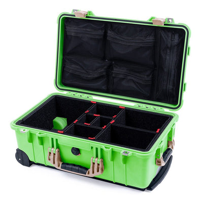 Pelican 1510 Case, Lime Green with Desert Tan Handles & Latches TrekPak Divider System with Mesh Lid Organizer ColorCase 015100-0120-300-310
