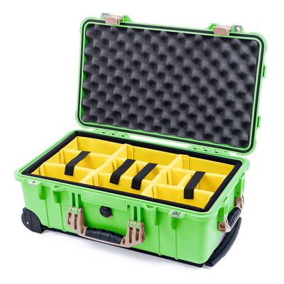 Pelican 1510 Case, Lime Green with Desert Tan Handles & Latches Yellow Padded Microfiber Dividers with Convolute Lid Foam ColorCase 015100-0010-300-310