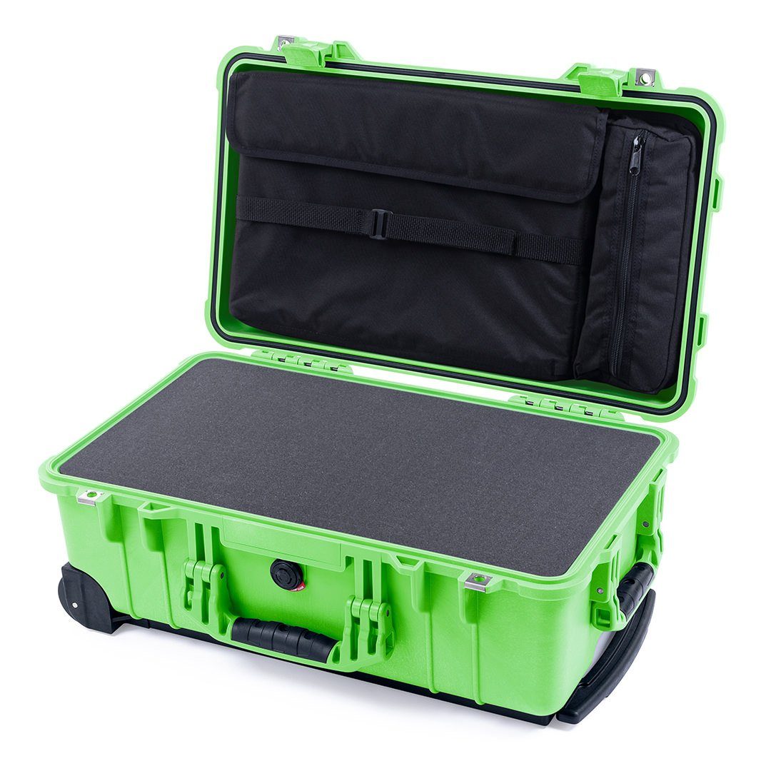 Pelican 1510 Case, Lime Green Pick &amp; Pluck Foam with Computer Pouch ColorCase 015100-0201-300-300