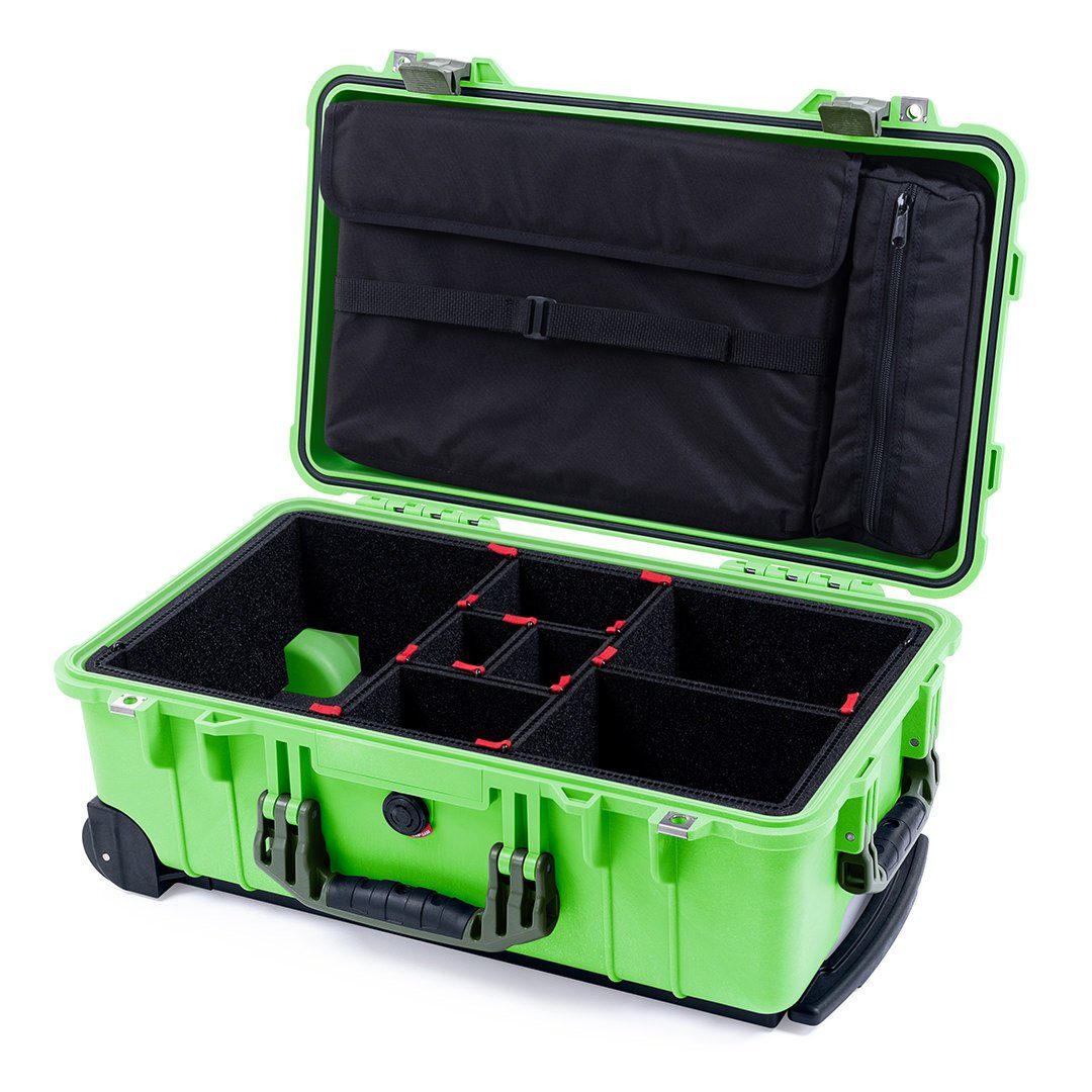 Pelican 1510 Case, Lime Green with OD Green Handles &amp; Latches TrekPak Divider System with Computer Pouch ColorCase 015100-0220-300-130