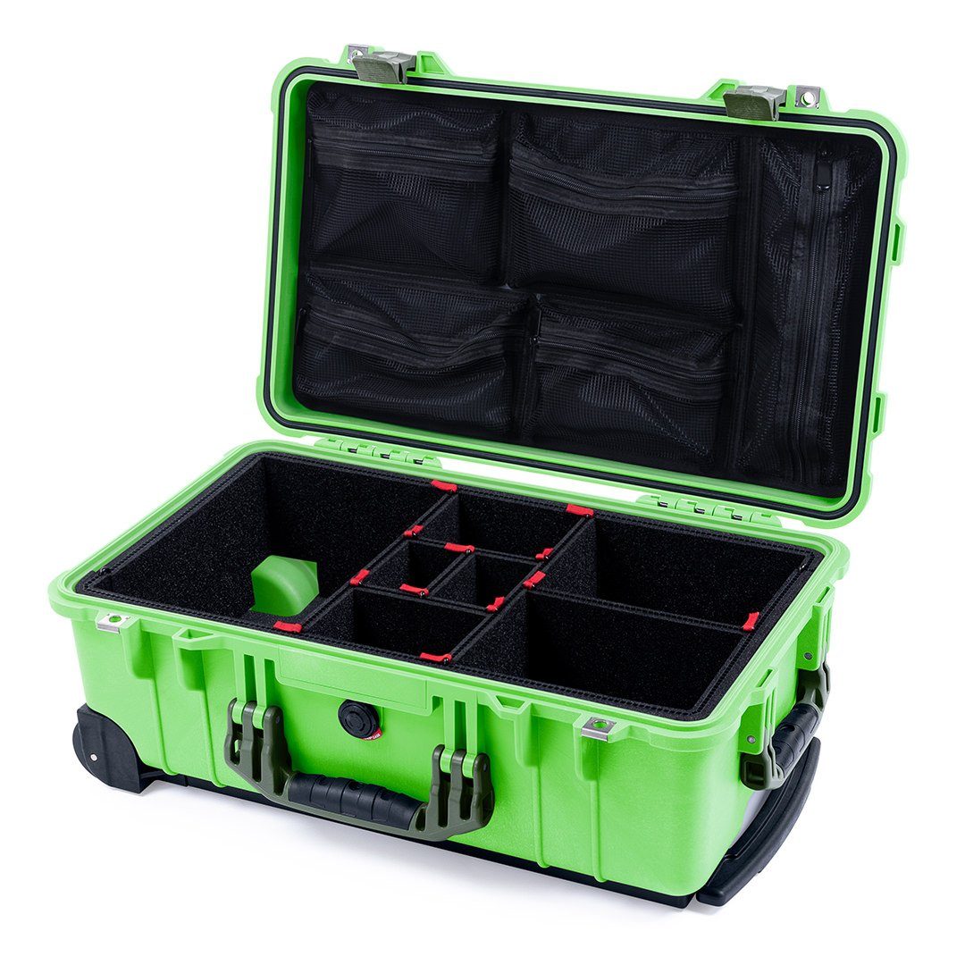 Pelican 1510 Case, Lime Green with OD Green Handles &amp; Latches TrekPak Divider System with Mesh Lid Organizer ColorCase 015100-0120-300-130