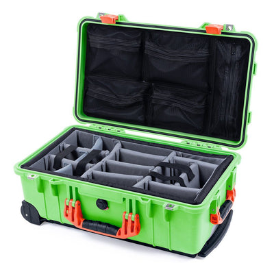 Pelican 1510 Case, Lime Green with Orange Handles & Latches Gray Padded Microfiber Dividers with Mesh Lid Organizer ColorCase 015100-0170-300-150
