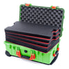 Pelican 1510 Case, Lime Green with Orange Handles & Latches Custom Tool Kit (4 Foam Inserts with Convolute Lid Foam) ColorCase 015100-0060-300-150