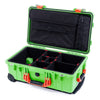Pelican 1510 Case, Lime Green with Orange Handles & Latches TrekPak Divider System with Computer Pouch ColorCase 015100-0220-300-150