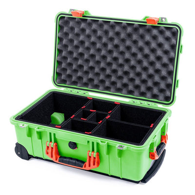 Pelican 1510 Case, Lime Green with Orange Handles & Latches TrekPak Divider System with Convolute Lid Foam ColorCase 015100-0020-300-150