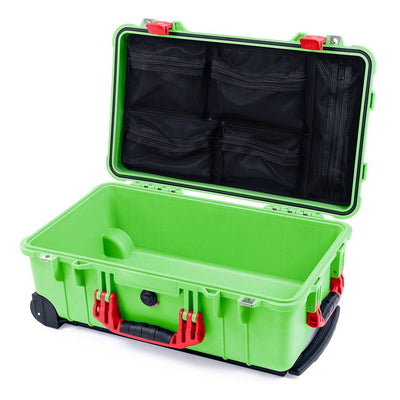 Pelican 1510 Case, Lime Green with Red Handles & Latches Mesh Lid Organizer Only ColorCase 015100-0100-300-320