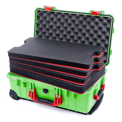 Pelican 1510 Case, Lime Green with Red Handles & Latches Custom Tool Kit (4 Foam Inserts with Convolute Lid Foam) ColorCase 015100-0060-300-320