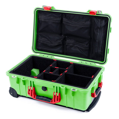 Pelican 1510 Case, Lime Green with Red Handles & Latches TrekPak Divider System with Mesh Lid Organizer ColorCase 015100-0120-300-320