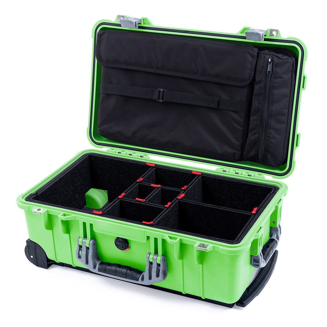 Pelican 1510 Case, Lime Green with Silver Handles &amp; Latches TrekPak Divider System with Computer Pouch ColorCase 015100-0220-300-180
