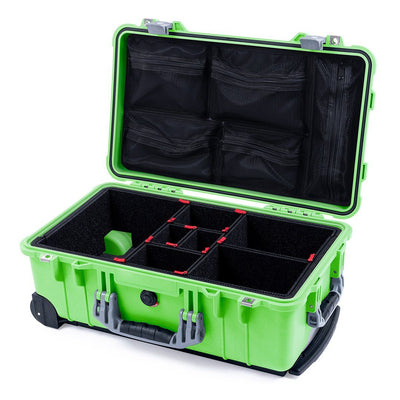 Pelican 1510 Case, Lime Green with Silver Handles & Latches TrekPak Divider System with Mesh Lid Organizer ColorCase 015100-0120-300-180