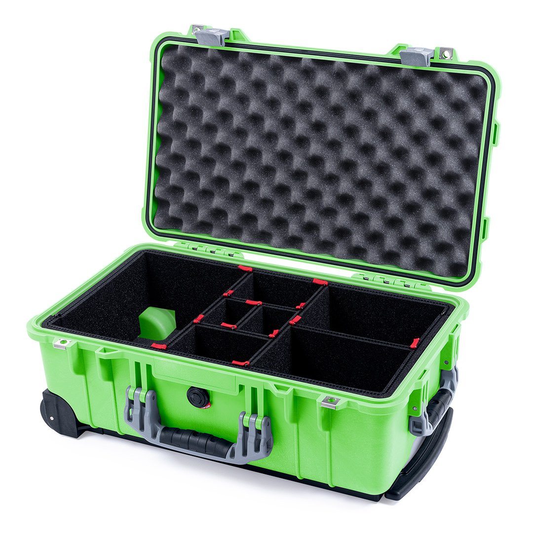 Pelican 1510 Case, Lime Green with Silver Handles &amp; Latches TrekPak Divider System with Convolute Lid Foam ColorCase 015100-0020-300-180