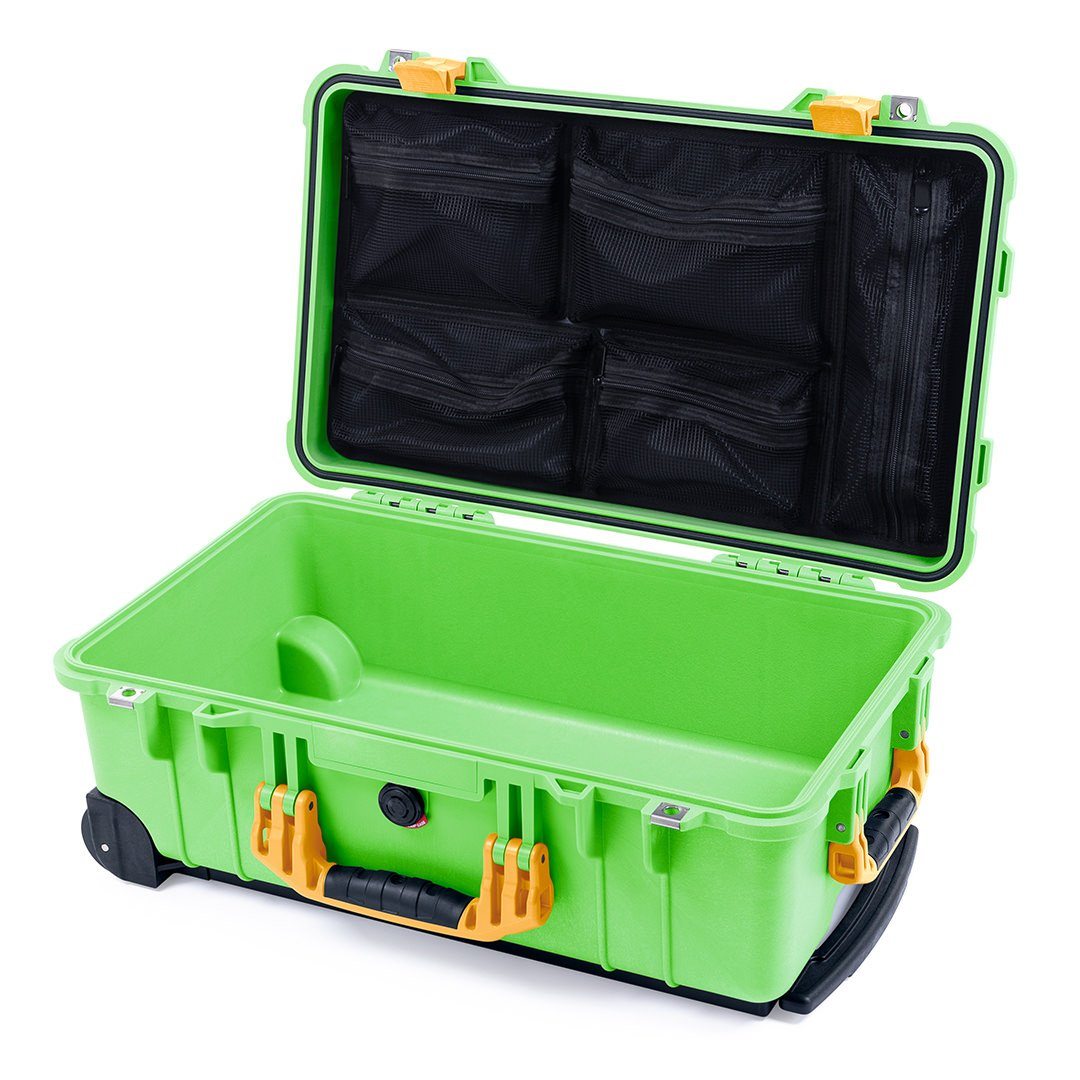 Pelican 1510 Case, Lime Green with Yellow Handles &amp; Latches Mesh Lid Organizer Only ColorCase 015100-0100-300-240