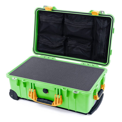Pelican 1510 Case, Lime Green with Yellow Handles & Latches Pick & Pluck Foam with Mesh Lid Organizer ColorCase 015100-0101-300-240