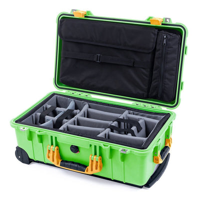 Pelican 1510 Case, Lime Green with Yellow Handles & Latches Gray Padded Microfiber Dividers with Computer Pouch ColorCase 015100-0270-300-240
