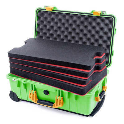 Pelican 1510 Case, Lime Green with Yellow Handles & Latches Custom Tool Kit (4 Foam Inserts with Convolute Lid Foam) ColorCase 015100-0060-300-240