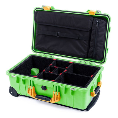 Pelican 1510 Case, Lime Green with Yellow Handles & Latches TrekPak Divider System with Computer Pouch ColorCase 015100-0220-300-240