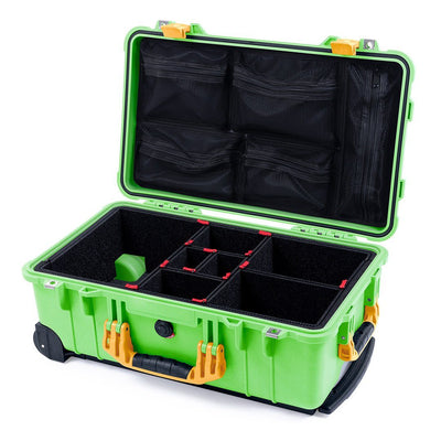 Pelican 1510 Case, Lime Green with Yellow Handles & Latches TrekPak Divider System with Mesh Lid Organizer ColorCase 015100-0120-300-240