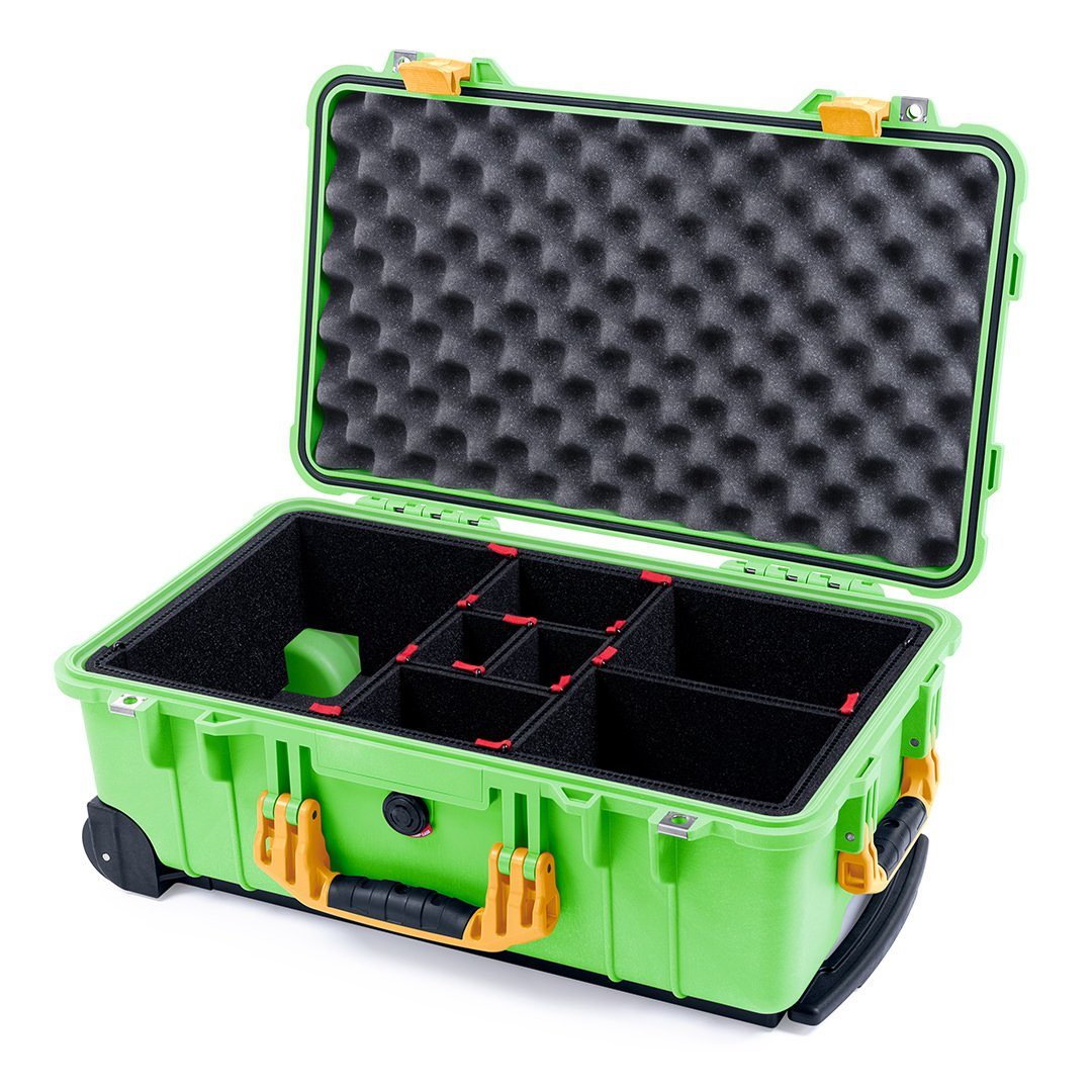 Pelican 1510 Case, Lime Green with Yellow Handles &amp; Latches TrekPak Divider System with Convolute Lid Foam ColorCase 015100-0020-300-240