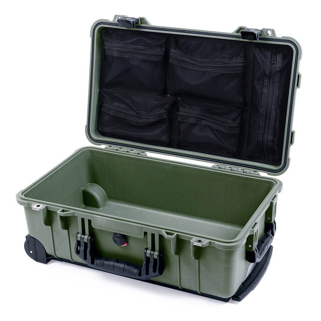Pelican 1510 Case, OD Green with Black Handles &amp; Latches Mesh Lid Organizer Only ColorCase 015100-0100-130-110