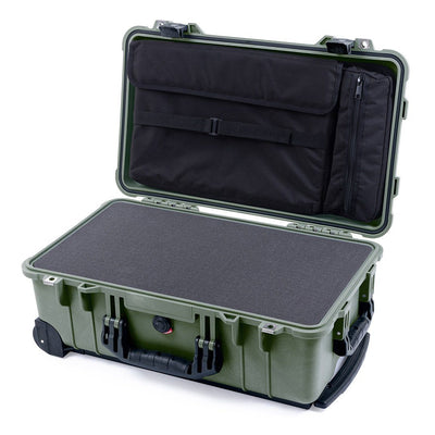 Pelican 1510 Case, OD Green with Black Handles & Latches Pick & Pluck Foam with Computer Pouch ColorCase 015100-0201-130-110