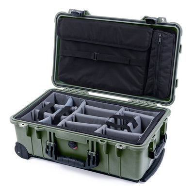 Pelican 1510 Case, OD Green with Black Handles & Latches Gray Padded Microfiber Dividers with Computer Pouch ColorCase 015100-0270-130-110