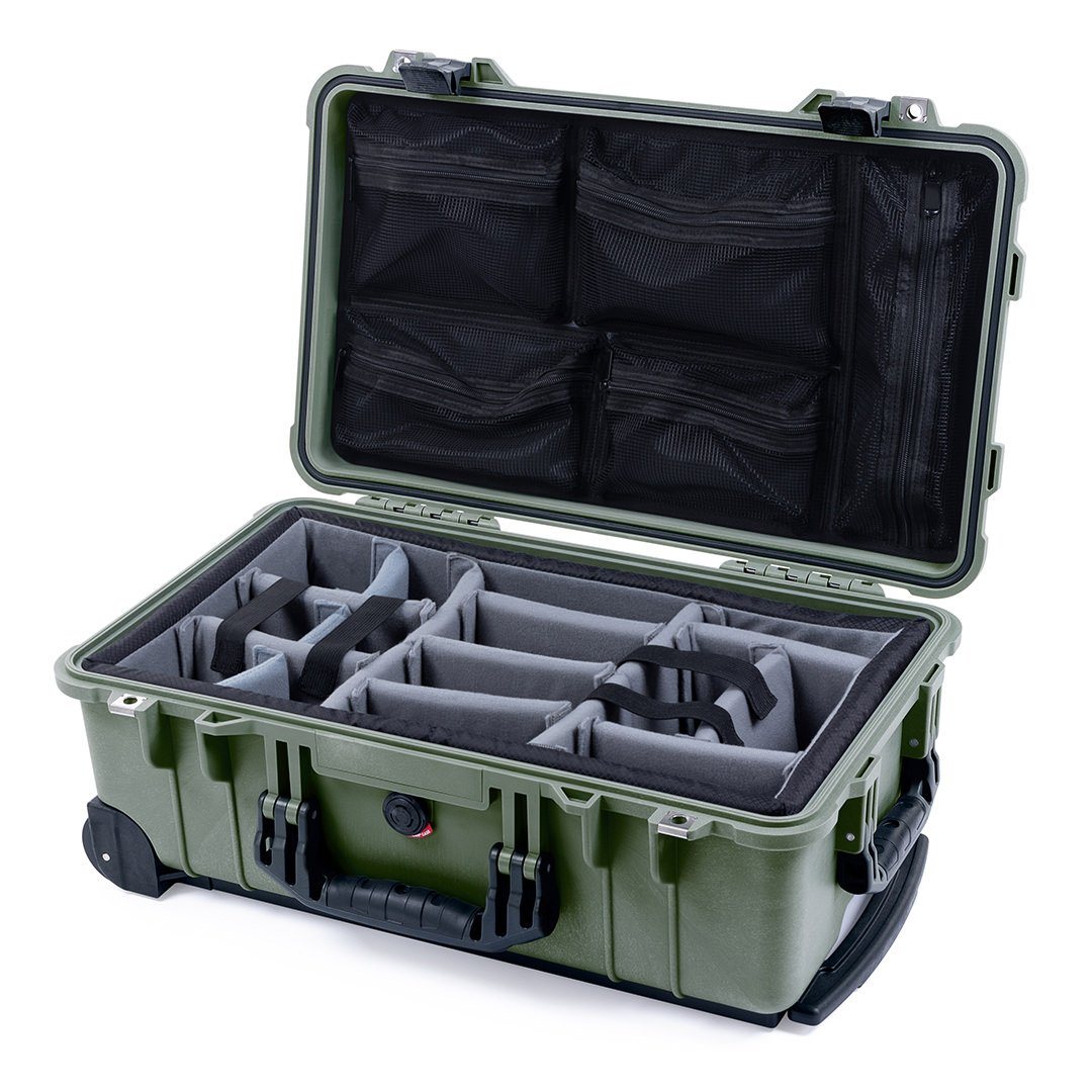 Pelican 1510 Case, OD Green with Black Handles &amp; Latches Gray Padded Microfiber Dividers with Mesh Lid Organizer ColorCase 015100-0170-130-110