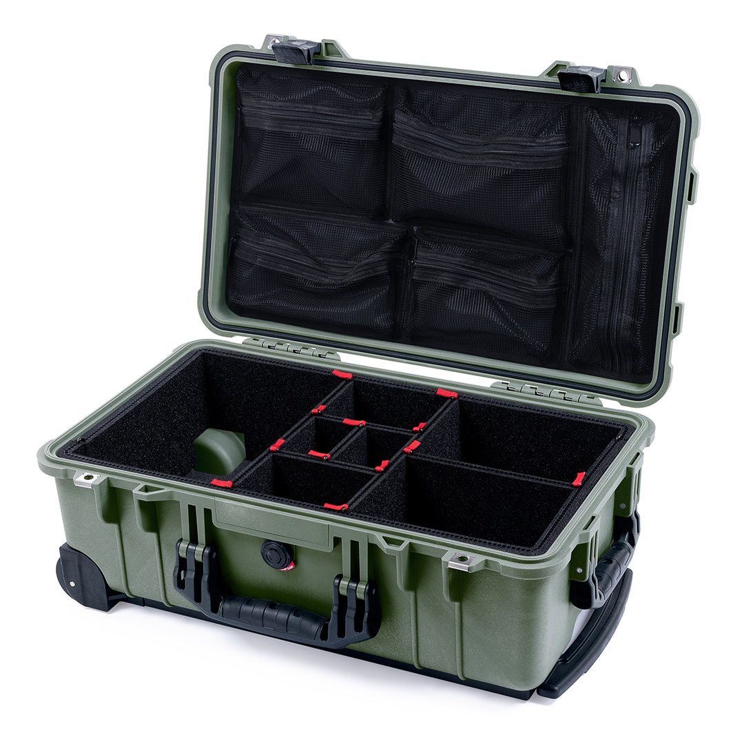 Pelican 1510 Case, OD Green with Black Handles &amp; Latches TrekPak Divider System with Mesh Lid Organizer ColorCase 015100-0120-130-110