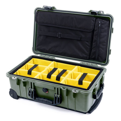 Pelican 1510 Case, OD Green with Black Handles & Latches Yellow Padded Microfiber Dividers with Computer Pouch ColorCase 015100-0210-130-110
