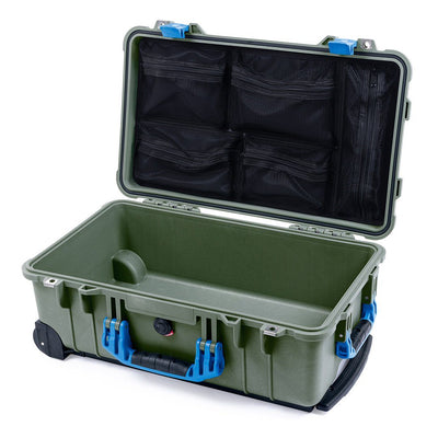 Pelican 1510 Case, OD Green with Blue Handles & Latches Mesh Lid Organizer Only ColorCase 015100-0100-130-120