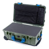 Pelican 1510 Case, OD Green with Blue Handles & Latches Pick & Pluck Foam with Computer Pouch ColorCase 015100-0201-130-120