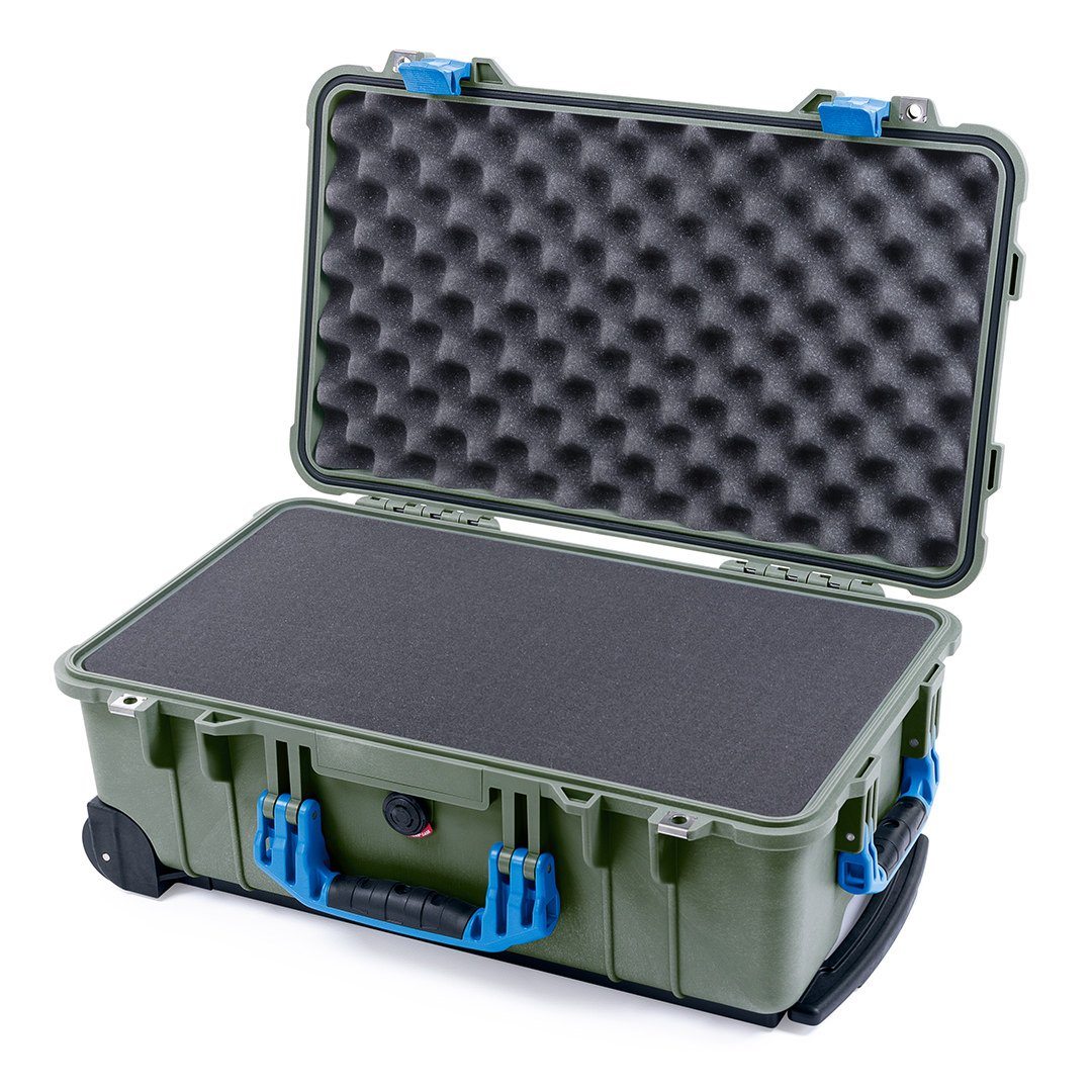 Pelican 1510 Case, OD Green with Blue Handles &amp; Latches Pick &amp; Pluck Foam with Convolute Lid Foam ColorCase 015100-0001-130-120