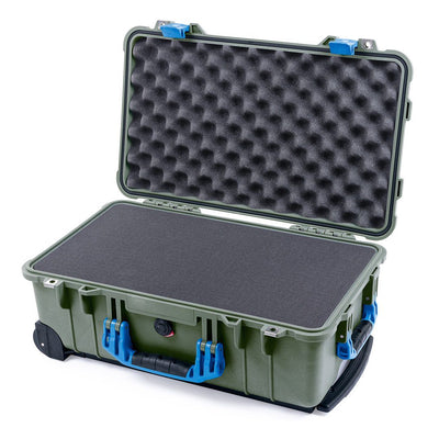 Pelican 1510 Case, OD Green with Blue Handles & Latches Pick & Pluck Foam with Convolute Lid Foam ColorCase 015100-0001-130-120