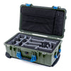 Pelican 1510 Case, OD Green with Blue Handles & Latches Gray Padded Microfiber Dividers with Computer Pouch ColorCase 015100-0270-130-120