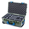 Pelican 1510 Case, OD Green with Blue Handles & Latches Gray Padded Microfiber Dividers with Convolute Lid Foam ColorCase 015100-0070-130-120