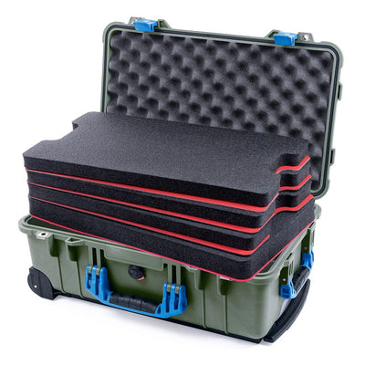 Pelican 1510 Case, OD Green with Blue Handles & Latches Custom Tool Kit (4 Foam Inserts with Convolute Lid Foam) ColorCase 015100-0060-130-120