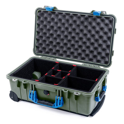 Pelican 1510 Case, OD Green with Blue Handles & Latches TrekPak Divider System with Convolute Lid Foam ColorCase 015100-0020-130-120