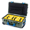 Pelican 1510 Case, OD Green with Blue Handles & Latches Yellow Padded Microfiber Dividers with Computer Pouch ColorCase 015100-0210-130-120