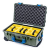 Pelican 1510 Case, OD Green with Blue Handles & Latches Yellow Padded Microfiber Dividers with Convolute Lid Foam ColorCase 015100-0010-130-120
