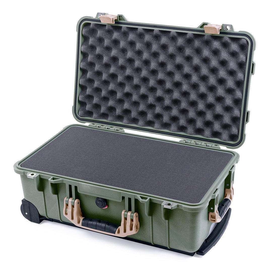 Pelican 1510 Case, OD Green with Desert Tan Handles & Latches Pick & Pluck Foam with Convolute Lid Foam ColorCase 015100-0001-130-310