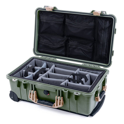 Pelican 1510 Case, OD Green with Desert Tan Handles & Latches Gray Padded Microfiber Dividers with Mesh Lid Organizer ColorCase 015100-0170-130-310