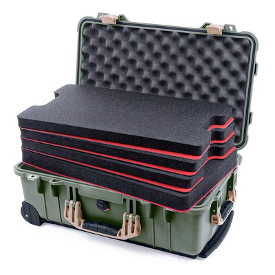 Pelican 1510 Case, OD Green with Desert Tan Handles & Latches Custom Tool Kit (4 Foam Inserts with Convolute Lid Foam) ColorCase 015100-0060-130-310