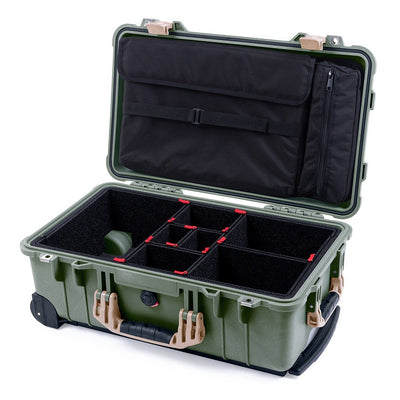 Pelican 1510 Case, OD Green with Desert Tan Handles & Latches TrekPak Divider System with Computer Pouch ColorCase 015100-0220-130-310